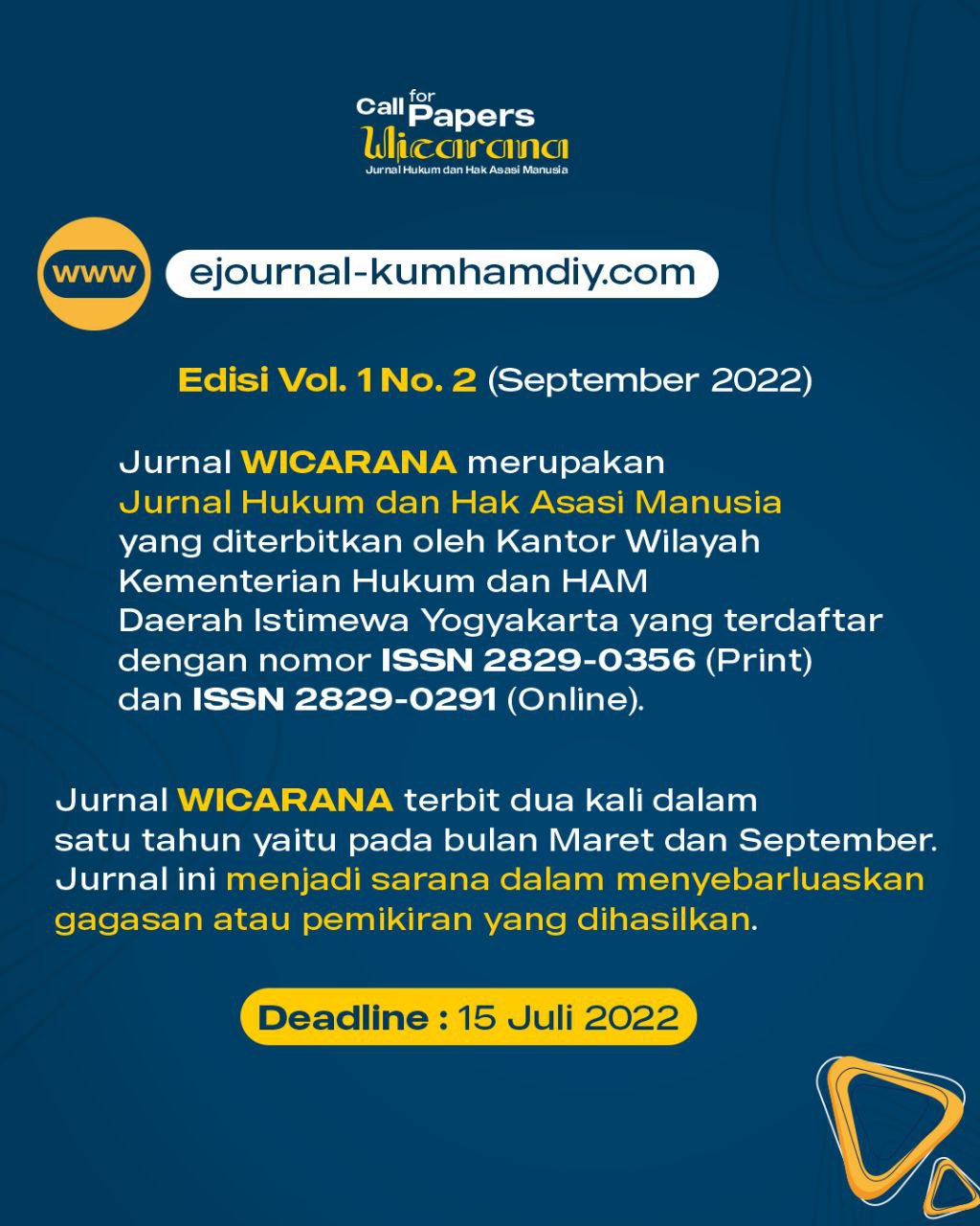 Call for Papers Jurnal Wicarana Vol. 1, No. 2, September 2022